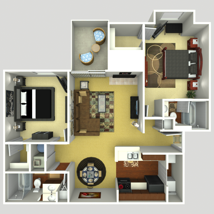 2 Bedroom 2 Bath Floor Plan 4